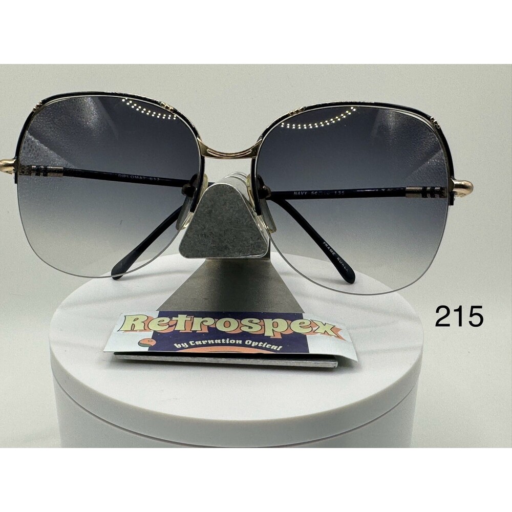 Vintage Oversize Sunglasses NOS Grey Fade Lens Diplomat 617 Navy & Gold Frame